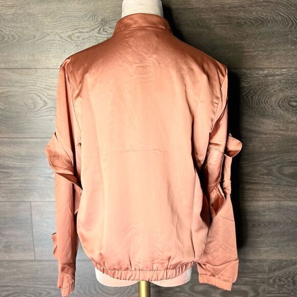 REVOLVE Krisa Ruffle Satin Style Bomber Jacket in Copper. Lined. Size Small. NWT - Picture 6 of 16
